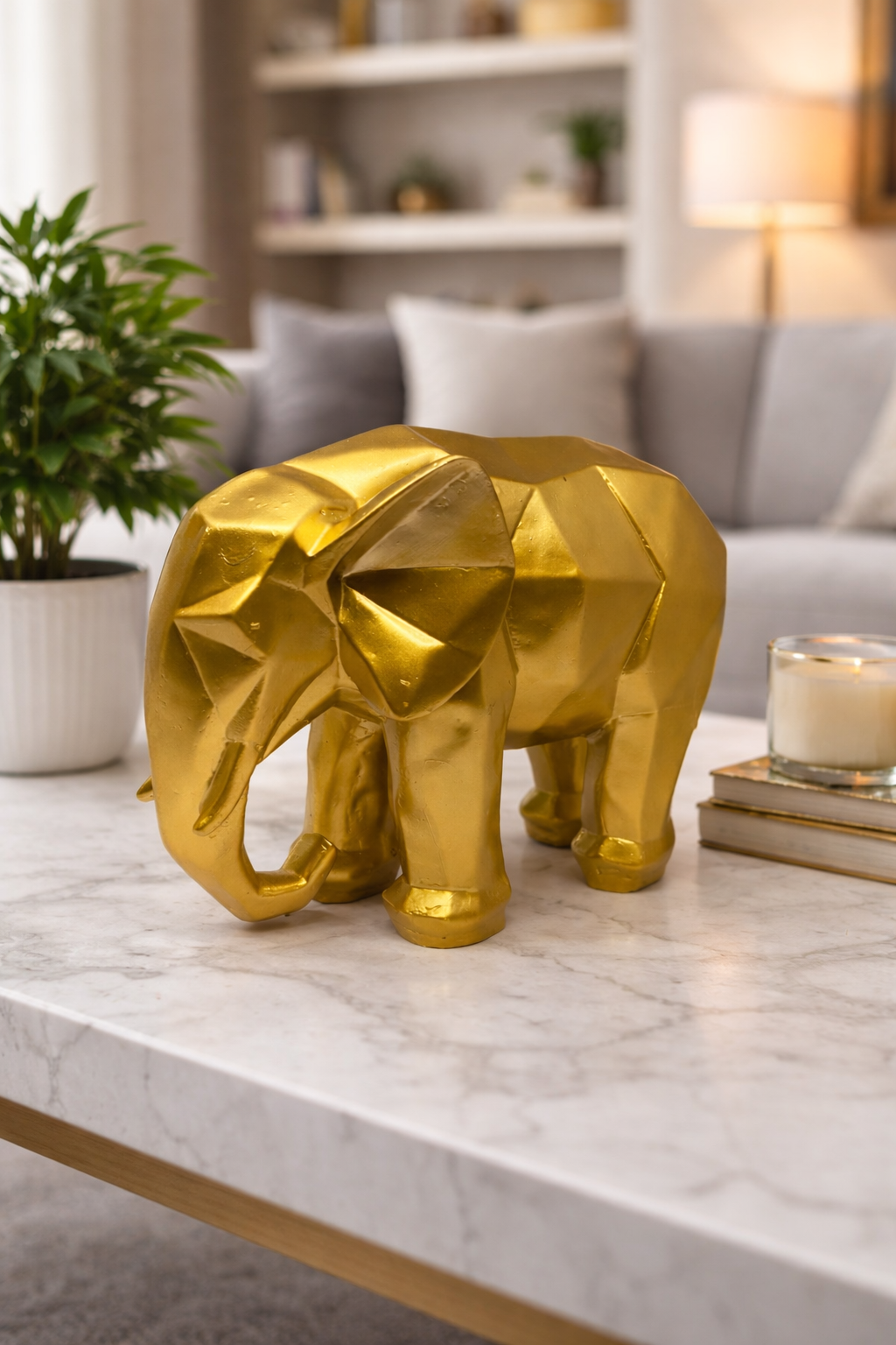 PeetalKraft Resin Geometric Elephant Modern Art Figurine for Office Decor, Size 7x5x8 cm, Weight 1 KG