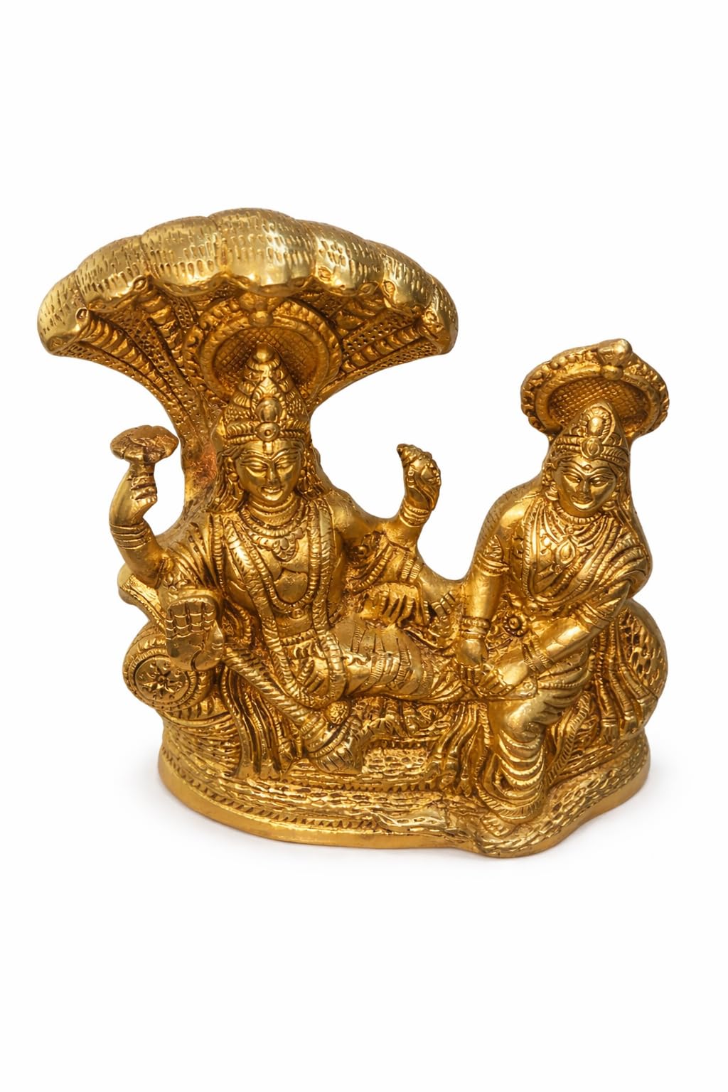 PeetalKraft Brass Vishnu Lakshmi Statue with Sheshnag | Vishnu Lakshmi Murti for Home Temple Pooja Decor | Hindu God Idol for Mandir, Office, Living Room | Spiritual Gift Item | Height-21 cm (3.5kg)