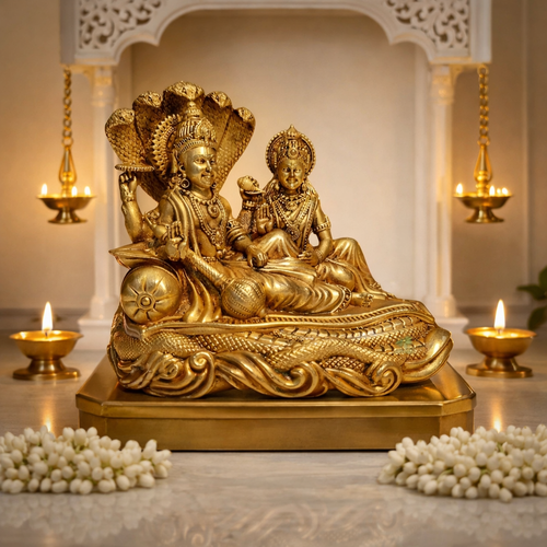 Handmade Brass Lakshmi Vishnu Idol, 10 cm