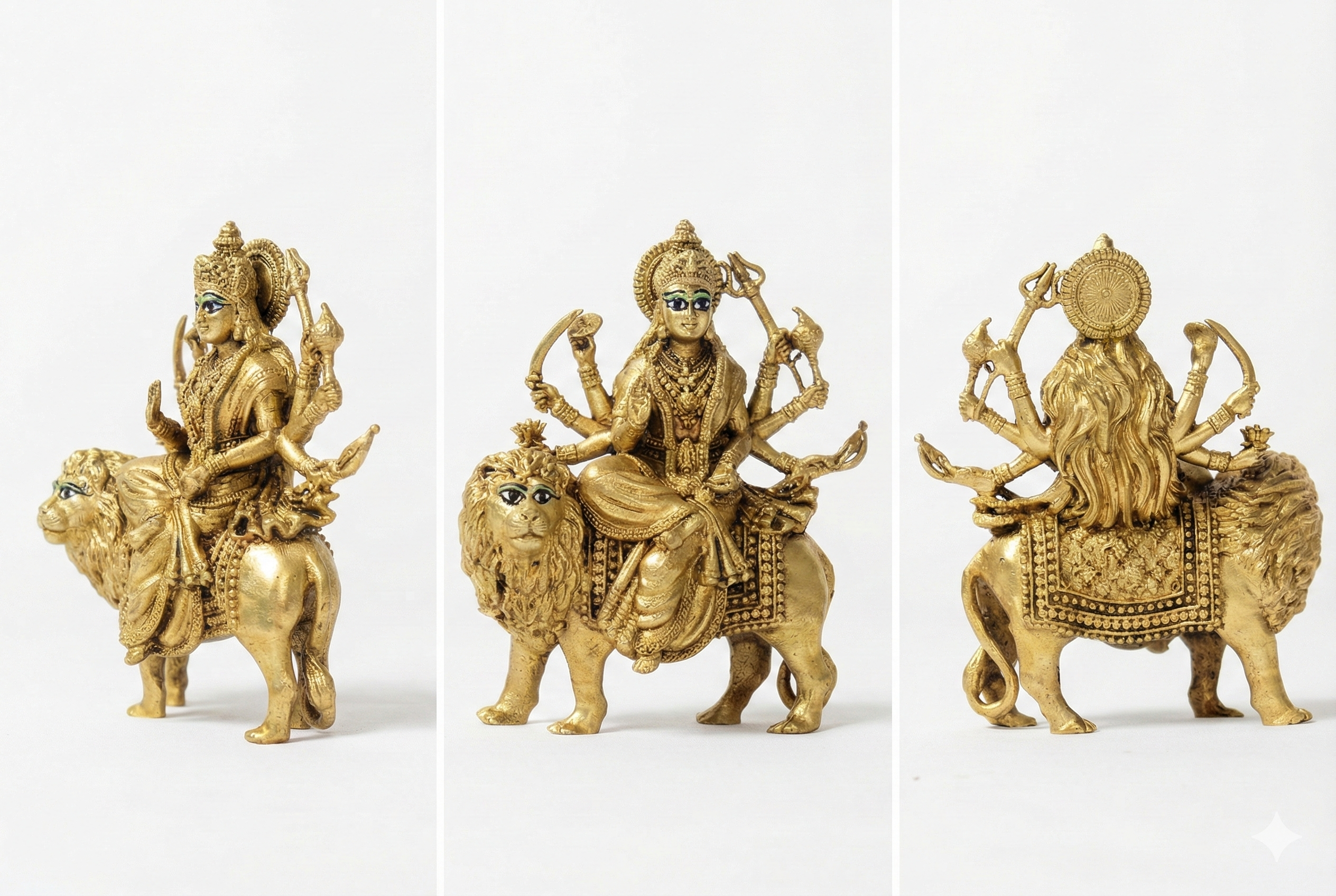 PeetalKraft Pure Brass Durga Maa Idol with Intricate Detailing for Puja Room, Size 5x8x10 cm, Weight 215 Grams