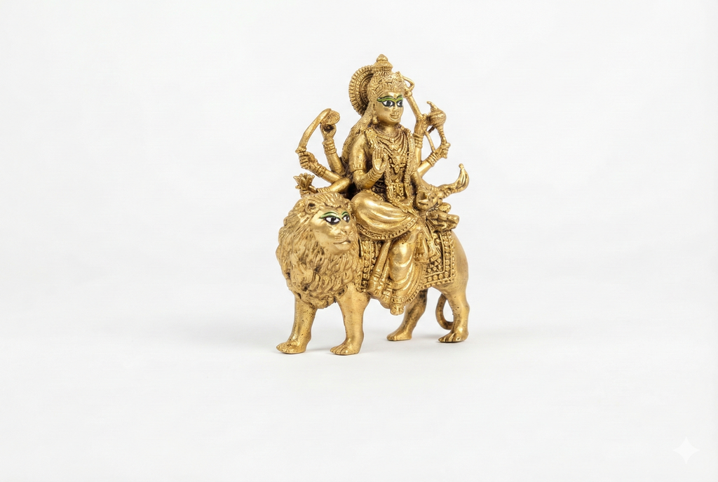 PeetalKraft Pure Brass Durga Maa Idol with Intricate Detailing for Puja Room, Size 5x8x10 cm, Weight 215 Grams