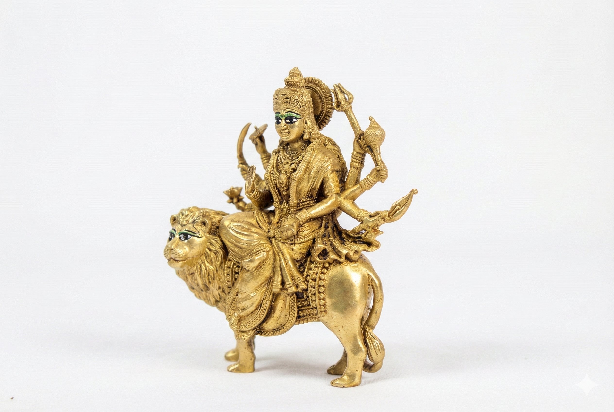 PeetalKraft Pure Brass Durga Maa Idol with Intricate Detailing for Puja Room, Size 5x8x10 cm, Weight 215 Grams