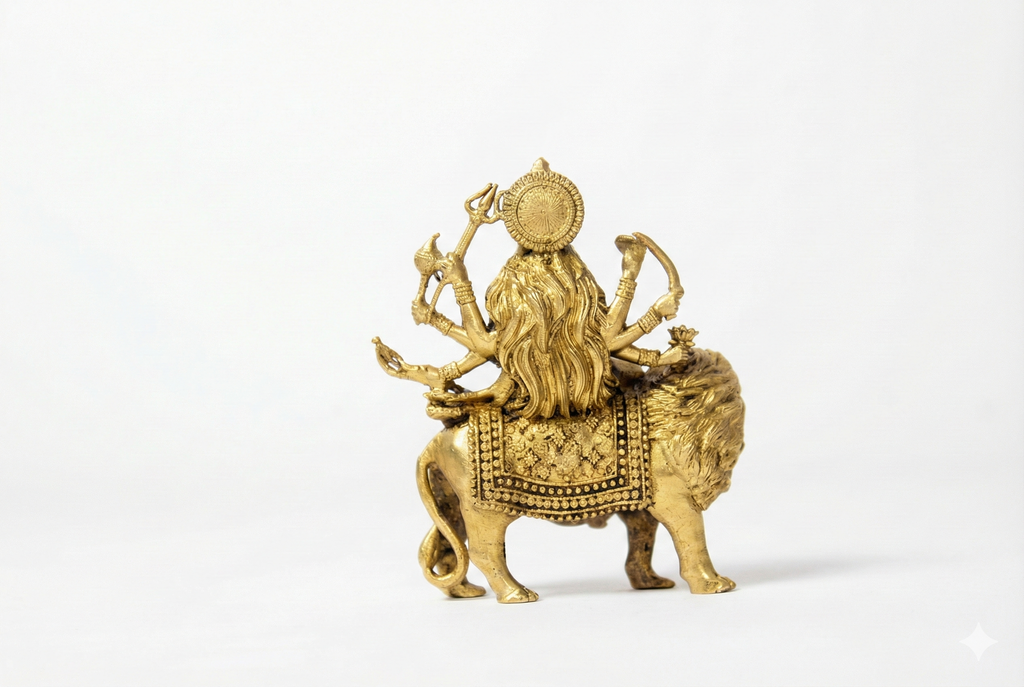 PeetalKraft Pure Brass Durga Maa Idol with Intricate Detailing for Puja Room, Size 5x8x10 cm, Weight 215 Grams