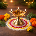 PeetalKraft Poona Devi Fancy Brass Deepak 5 Wick Traditional Pooja Diya Decorative Oil Lamp For Mandir Festive Use 7Cm 50G