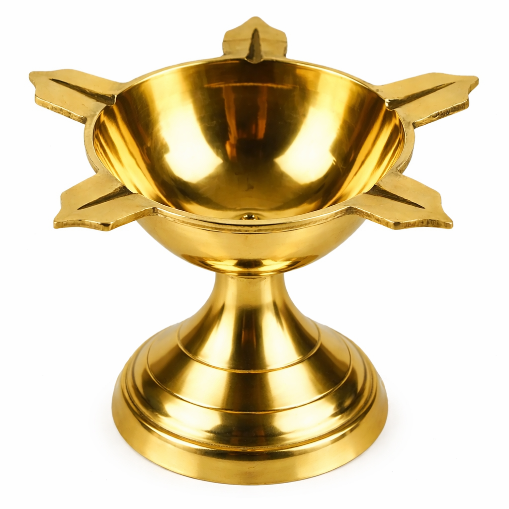 PeetalKraft Poona Devi Fancy Brass Deepak 5 Wick Traditional Pooja Diya Decorative Oil Lamp For Mandir Festive Use 7Cm 50G
