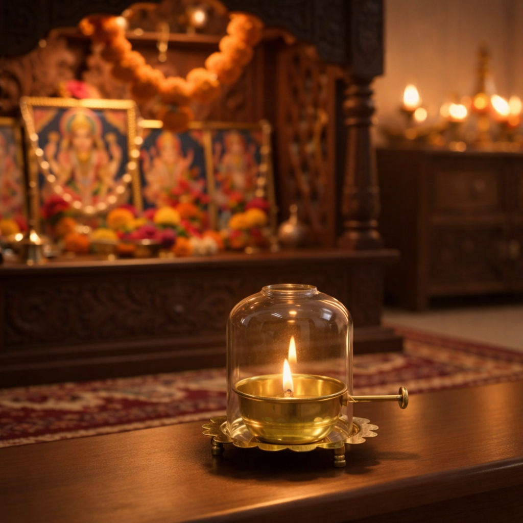 PeetalKraft Akhand Arati lamp For Temple | Best for Pooja, Akhand Jyot Weight-240 g Height-13cm