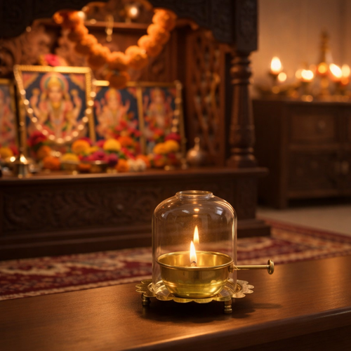 PeetalKraft Akhand Arati lamp For Temple | Best for Pooja, Akhand Jyot Weight-240 g Height-13cm