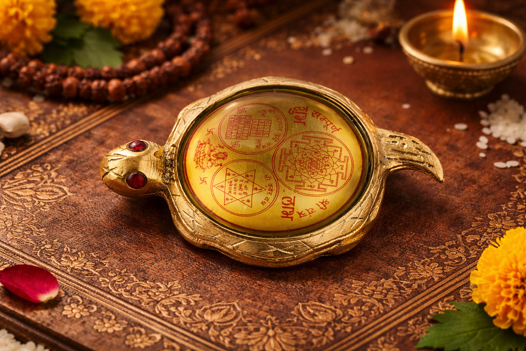 PeetalKraft Brass Big Tortoise Shree Yantra for Wealth and Abundance, Size 15x12x5 cm, Weight 300 Grams