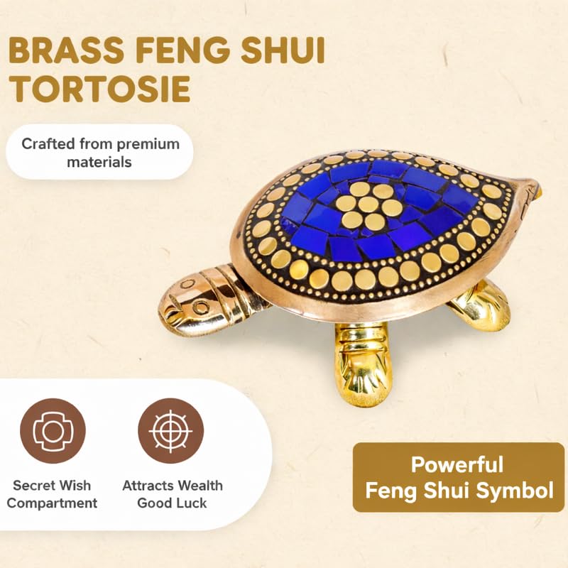 PeetalKraft Handcrafted Brass Blue Turtle Trinket Box with Turquoise Inlay, Size 9x6x4 cm, Weight 110 Grams