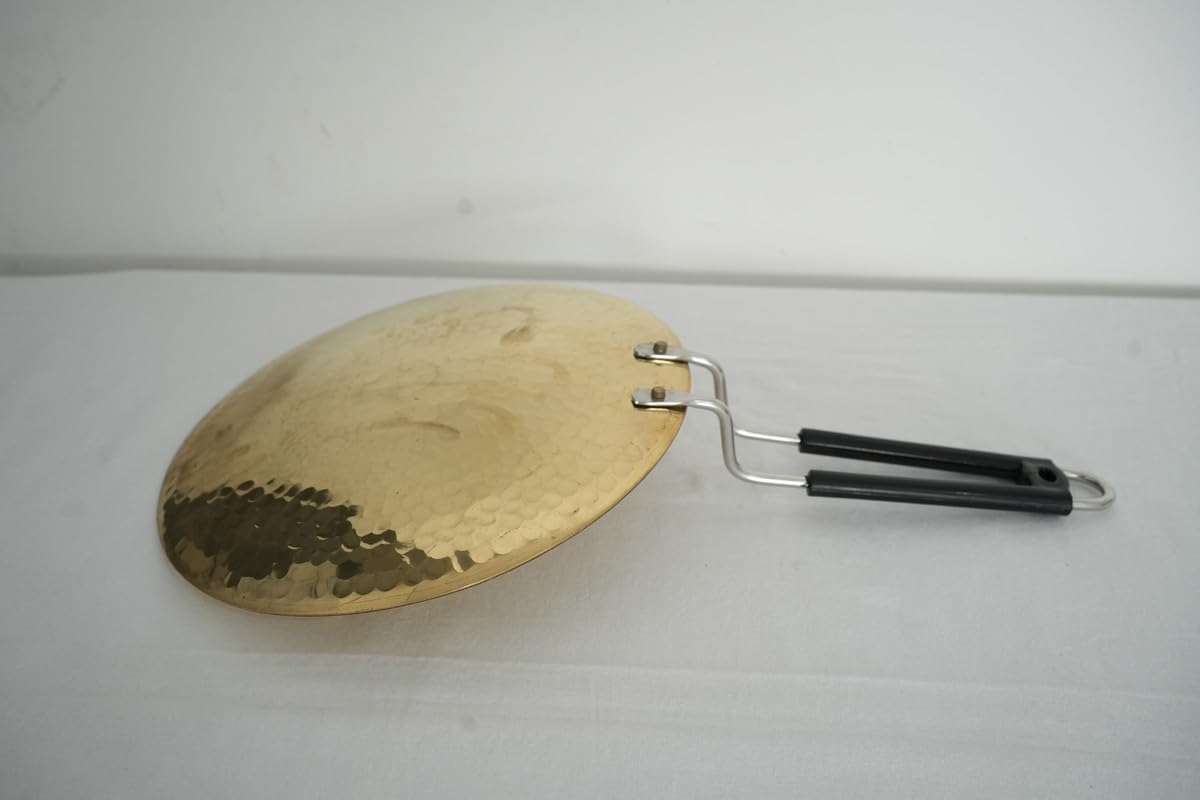 PeetalKraft Golden Heavy Duty Brass Roti Tawa Teflon Free 1Kg Size 40X25X3 Cm Weight 1000 Grams