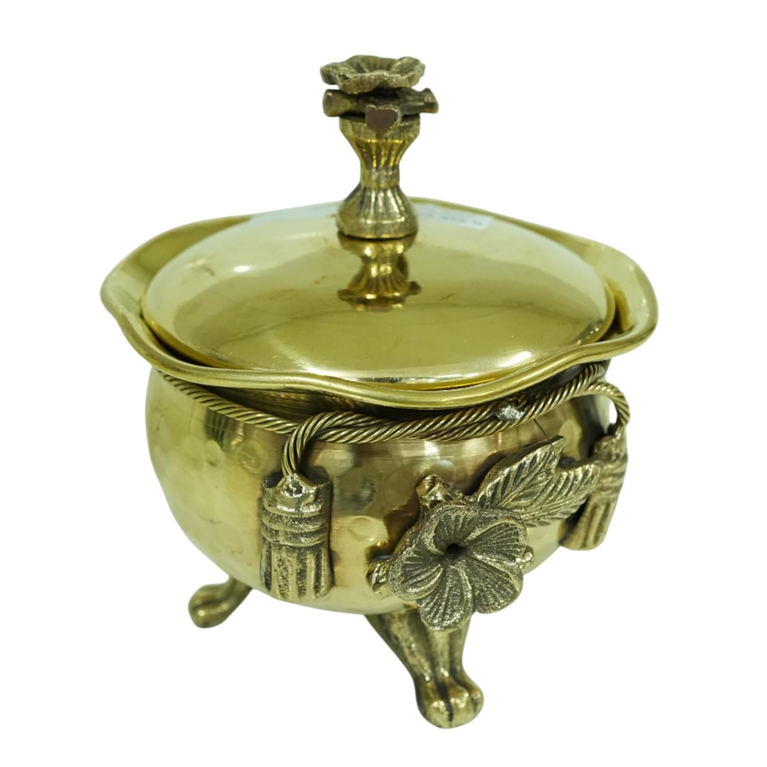 PeetalKraft Golden Brass Ribbon Bow Design Handi With Lid Serveware 250Ml Size 5X4X12 Cm Weight 275 Grams
