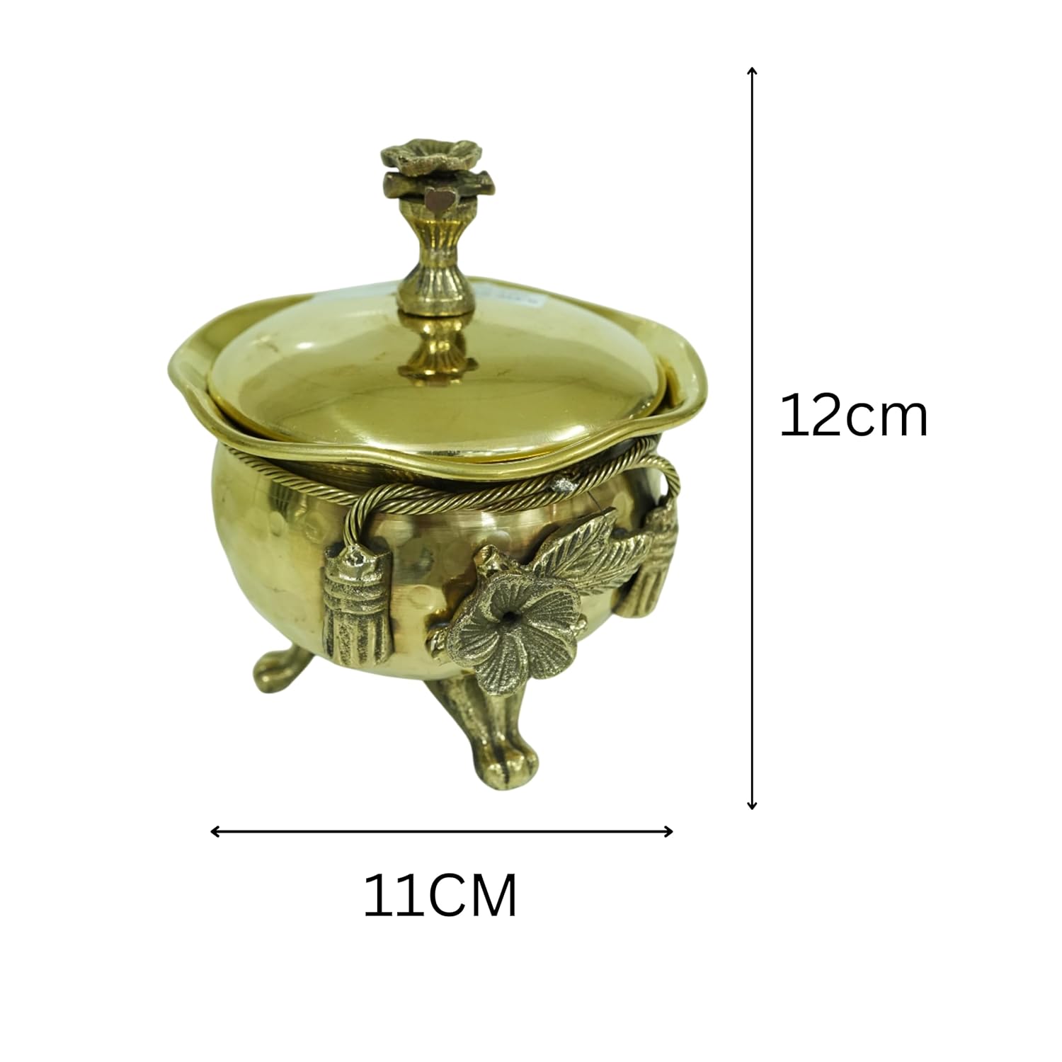 PeetalKraft Golden Brass Ribbon Bow Design Handi With Lid Serveware 250Ml Size 5X4X12 Cm Weight 275 Grams