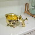 PeetalKraft Golden Brass Ribbon Bow Design Handi With Lid Serveware 250Ml Size 5X4X12 Cm Weight 275 Grams