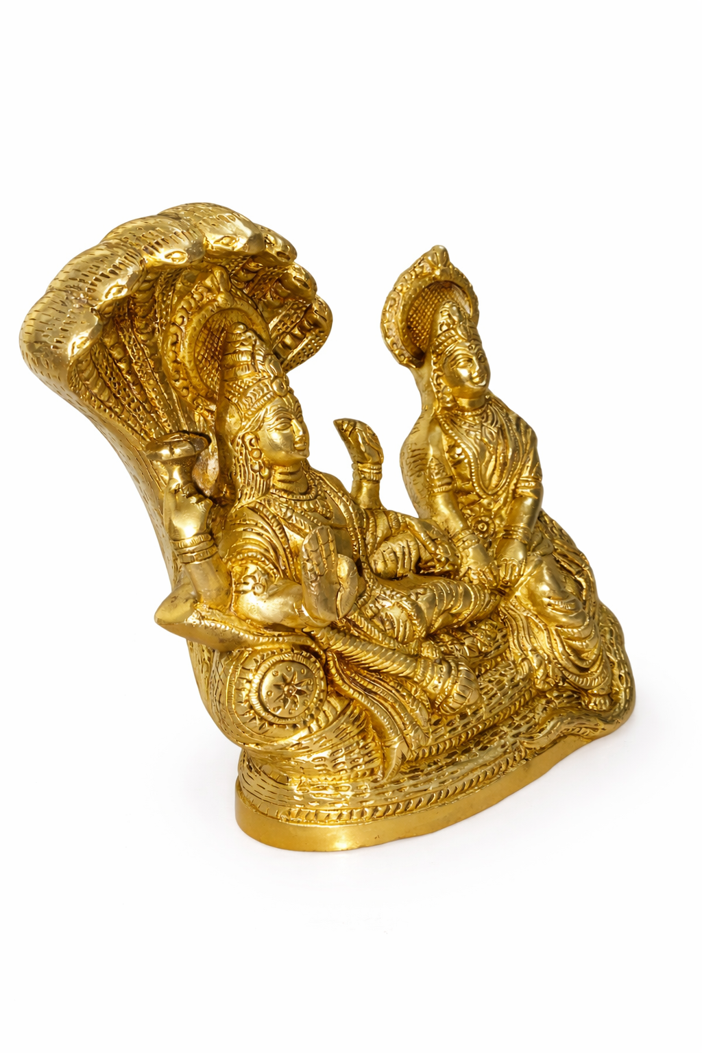 PeetalKraft Brass Vishnu Lakshmi Statue with Sheshnag | Vishnu Lakshmi Murti for Home Temple Pooja Decor | God Idol for Mandir, Office, Living Room, Gift Item | Height-21 cm (3.5kg)