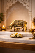 PeetalKraft Brass Cow and Calf Kamadhenu Idol for Prosperity and Motherly Love, Size 5x4x6 cm, Weight 152 Grams