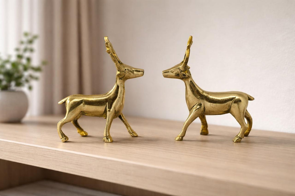 PeetalKraft Brass Deer Statue Decorative Figurine for Speed and Success, Size 10x4x12 cm, Weight 350 Grams