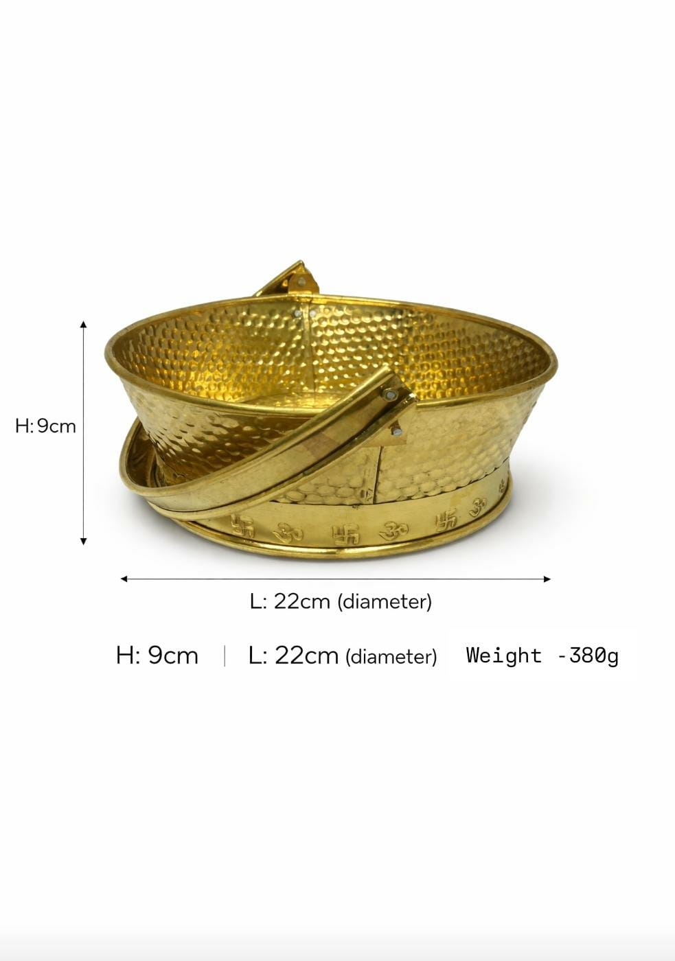 PeetalKraft Brass Pooja Daliya with Handle for Temple and Rituals, Size 22x22x9 cm, Weight 380 Grams