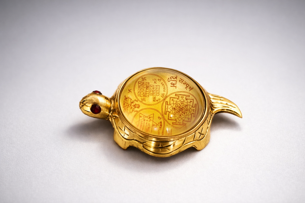 PeetalKraft Brass Shri Yantra Tortoise | Vastu Feng Shui Lucky Turtle with Sacred Shri Yantra | Wealth, Prosperity & Positive Energy (7cm, 110g)