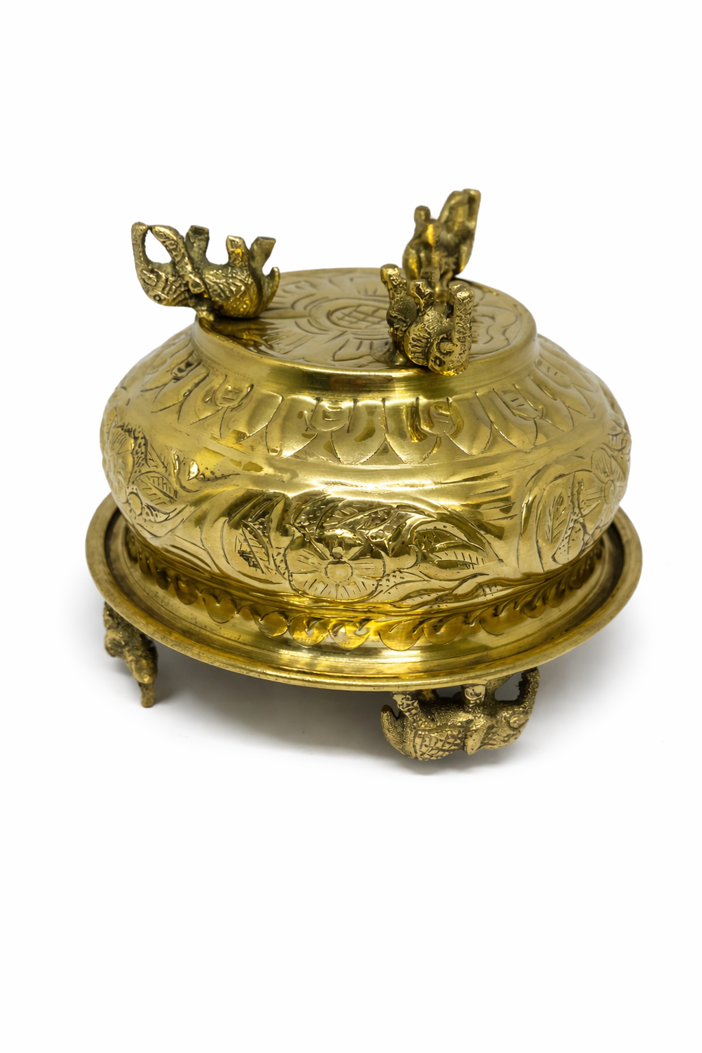 PeetalKraft Pure Brass Elephant Urli Bowl for Pooja, Floating Flowers & Home Temple Decor, 11cm Height x  14cm Dia, Diwali Housewarming Wedding Gift.