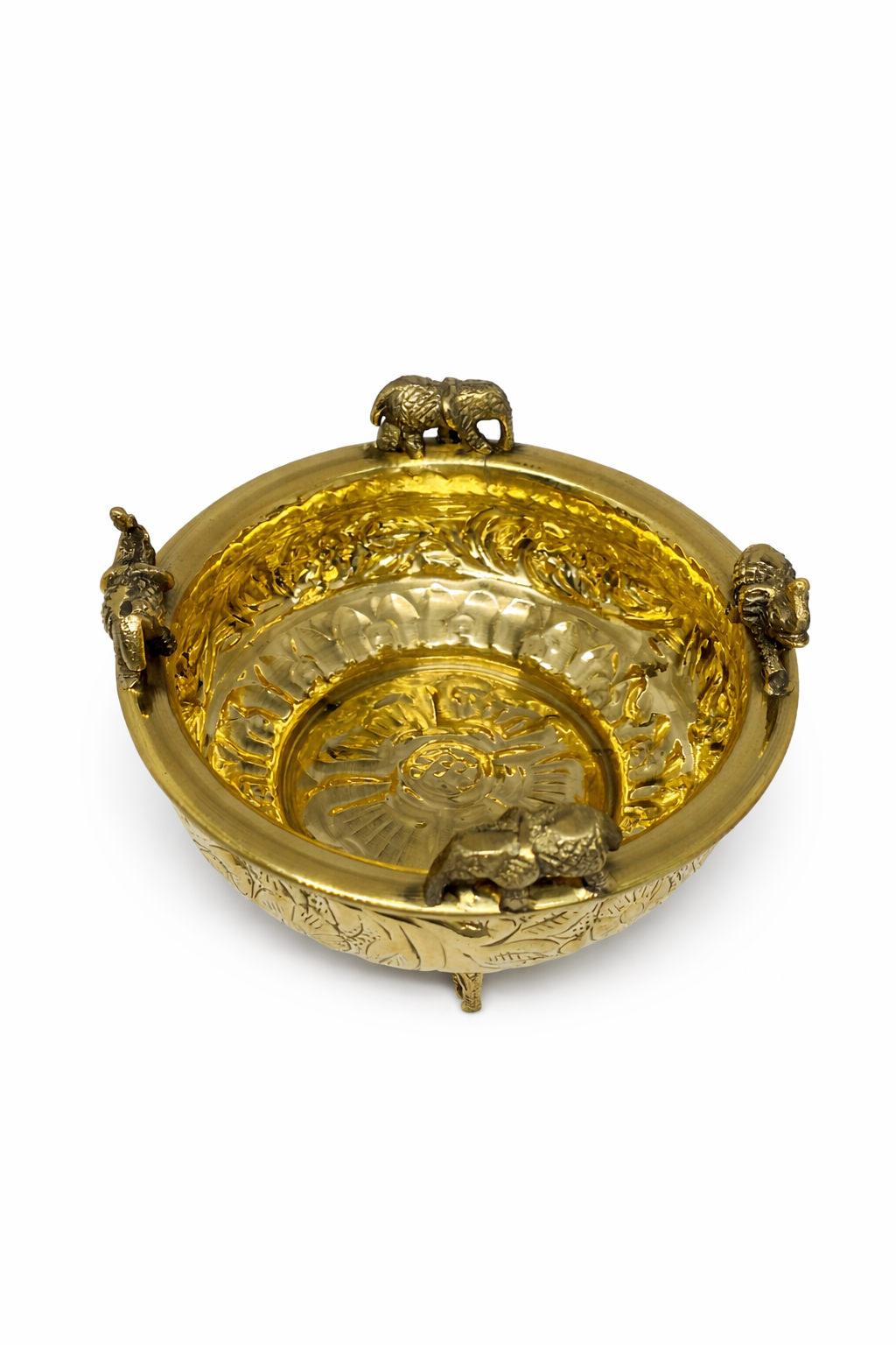 PeetalKraft Pure Brass Elephant Urli Bowl for Pooja, Floating Flowers & Home Temple Decor, 11cm Height x  14cm Dia, Diwali Housewarming Wedding Gift.