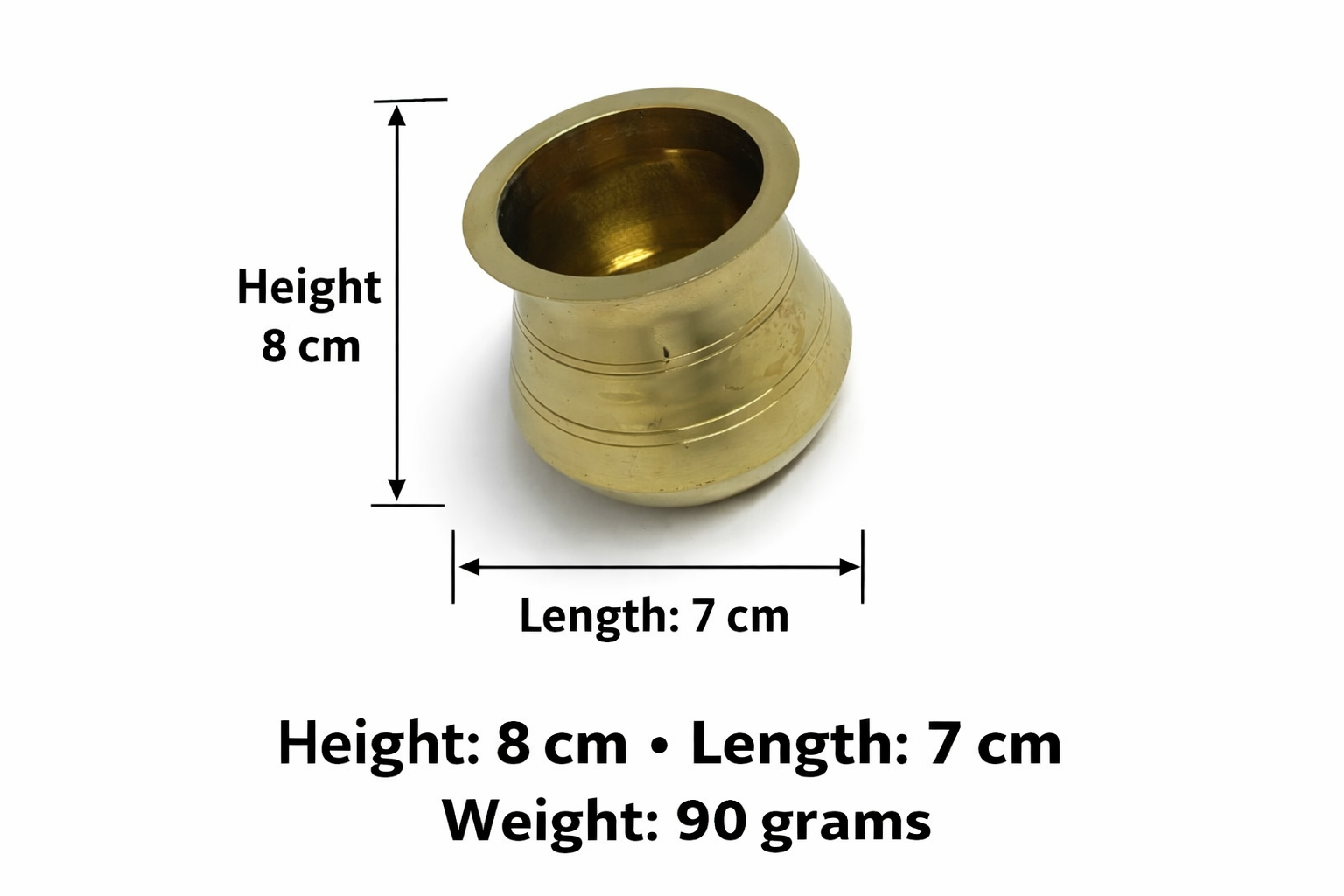 PeetalKraft Golden Brass Simple Pooja Kalash Lota for Daily Rituals, Size 7x7x8 cm, Weight 90 Grams