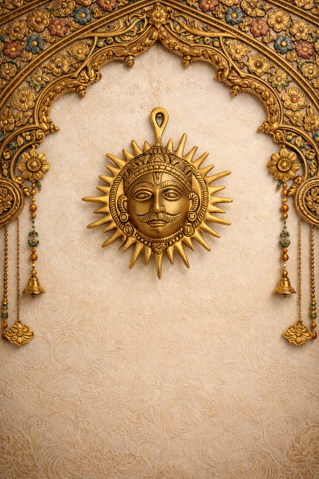 PeetalKraft Premium Brass Surya Dev Wall Hanging | Hindu Sun God Decorative Idol for Home, Office & Pooja Room | Vastu & Spiritual Wall Decor (14 cm, 300g)