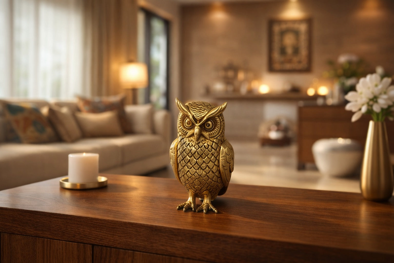 PeetalKraft Small Brass Owl with Legs Little Bird Figurine for Desk Decor, Size 3x2x5 cm, Weight 121 Grams