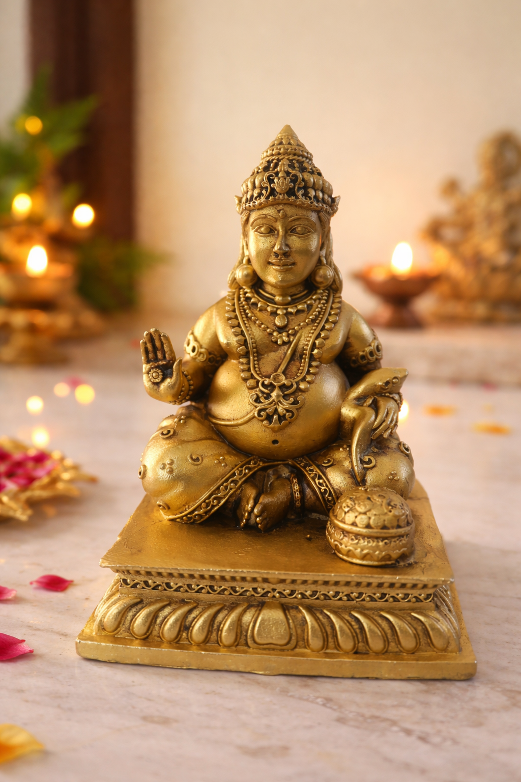 PeetalKraft Premium Hnadcrafted Brass Kuber | Available in Two Variation (100grams & 225grams) | Home, Temple, Office Decorative and Vastu Figurine
