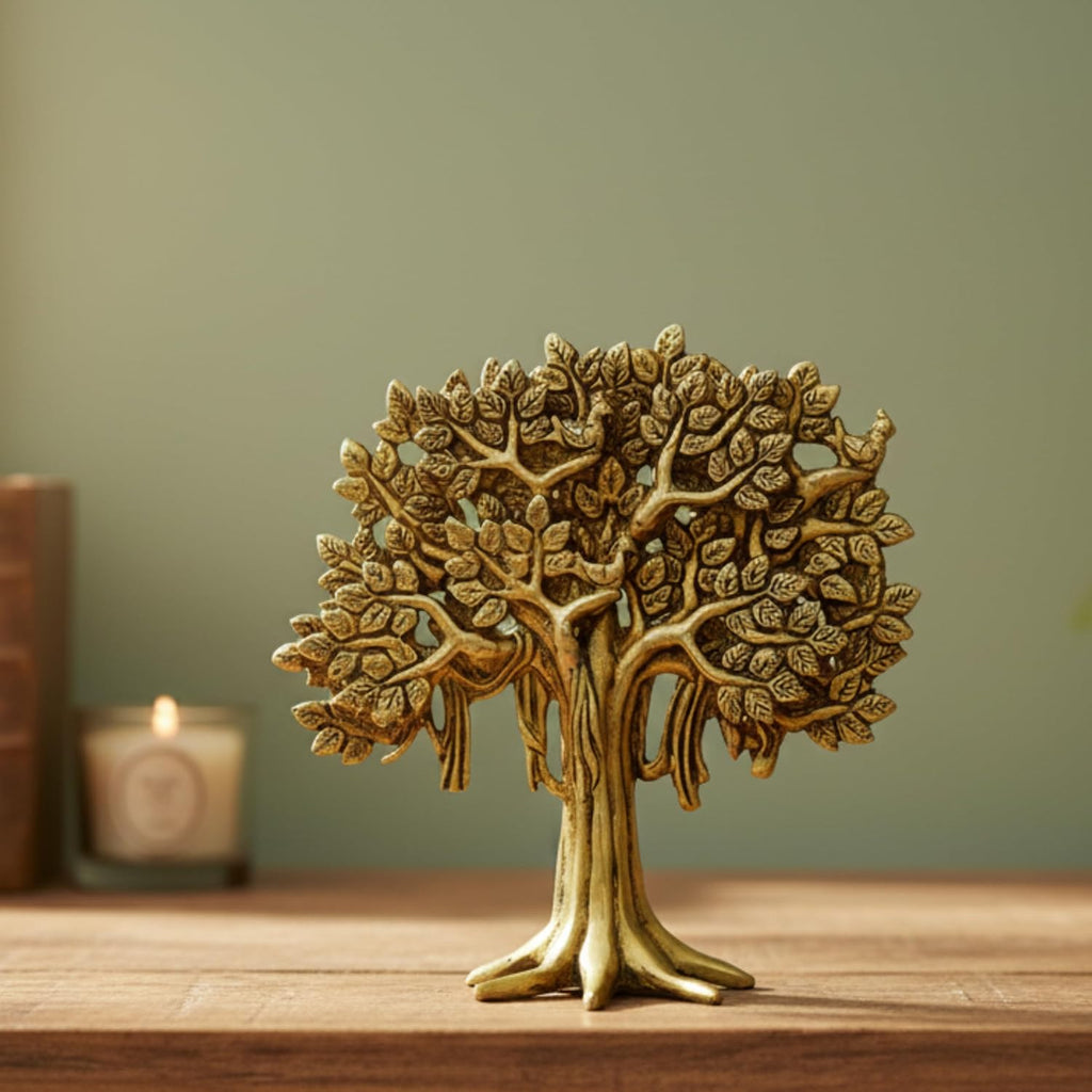 PeetalKraft Brass Kalp Vriksh Tree Showpiece for Home Decor, Office Table & Vastu Decor, Premium Gold Finish, H:20cm, L:18cm, W:5cm. Gift for Housewarming, Diwali & Wedding
