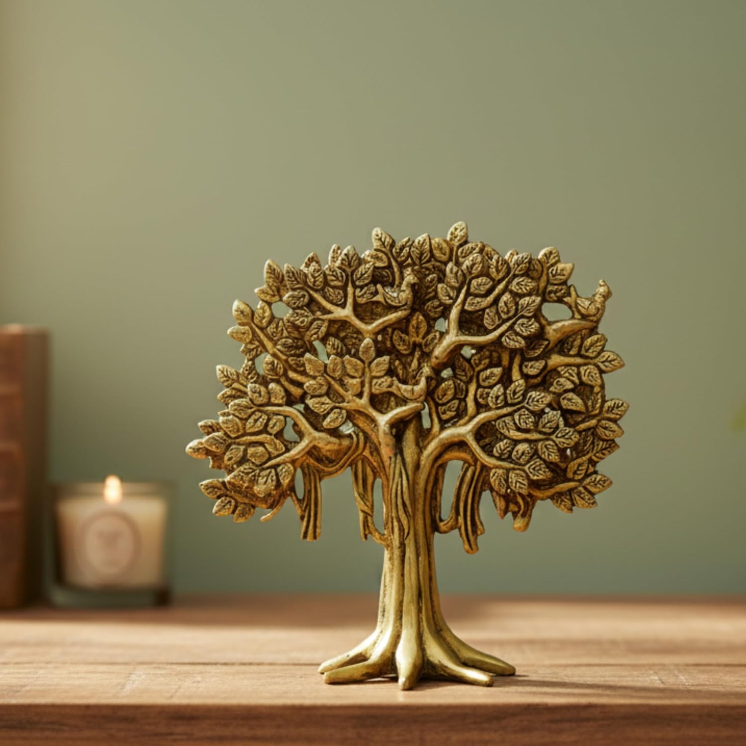 PeetalKraft Brass Kalp Vriksh Tree Showpiece for Home Decor, Office Table & Vastu Decor, Premium Gold Finish, H:20cm, L:18cm, W:5cm. Gift for Housewarming, Diwali & Wedding