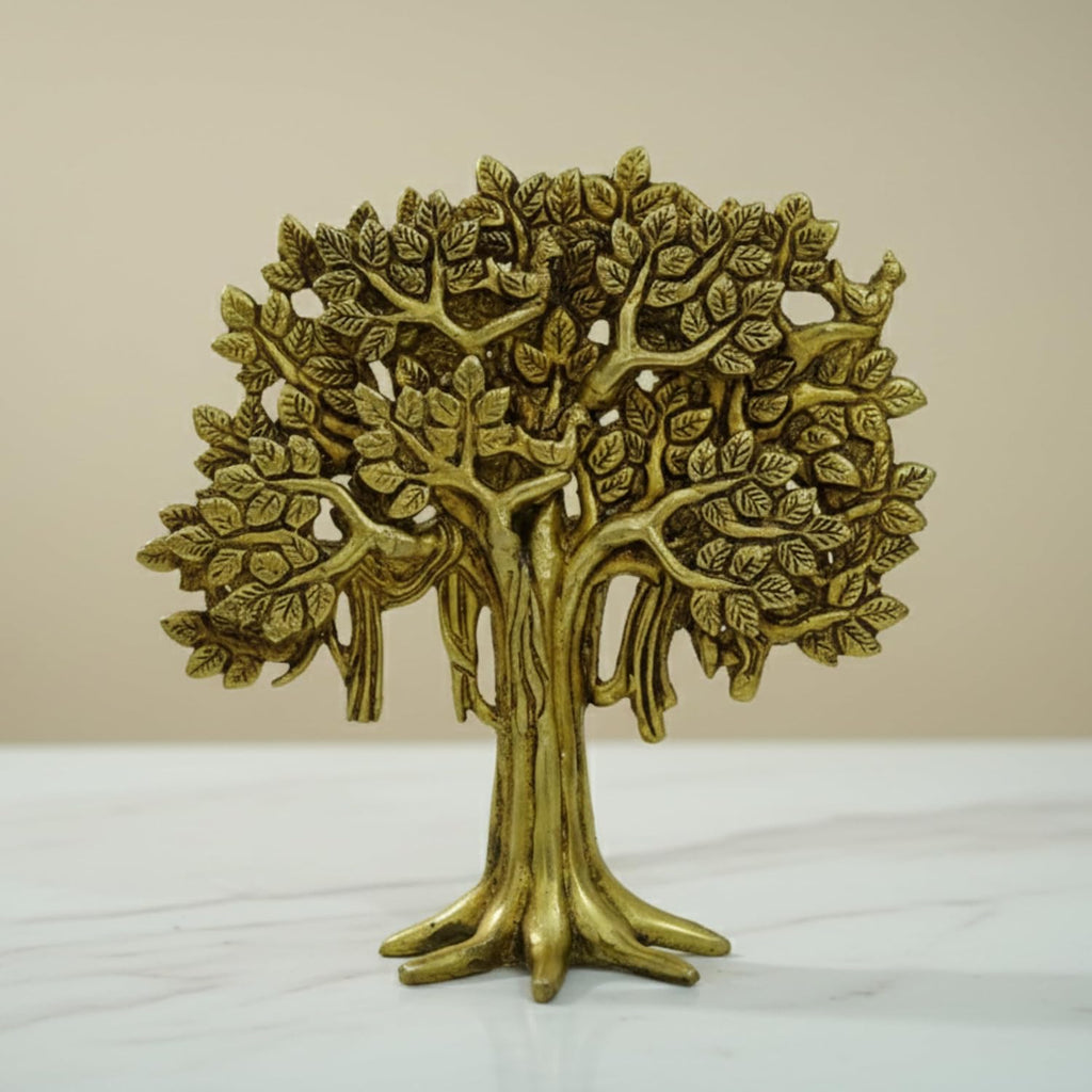 PeetalKraft Brass Kalp Vriksh Tree Showpiece for Home Decor, Office Table & Vastu Decor, Premium Gold Finish, H:20cm, L:18cm, W:5cm. Gift for Housewarming, Diwali & Wedding