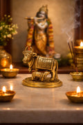 PeetalKraft Kamadhenu Brass Idol Cow with Calf for Abundance and Success, Size 7x5x7 cm, Weight 300 Grams