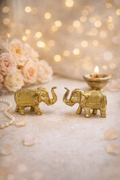 PeetalKraft Golden Brass Little Elephant Pair Decorative Showpiece for Home and Office, Size 7x2x4 cm, Weight 220 Grams