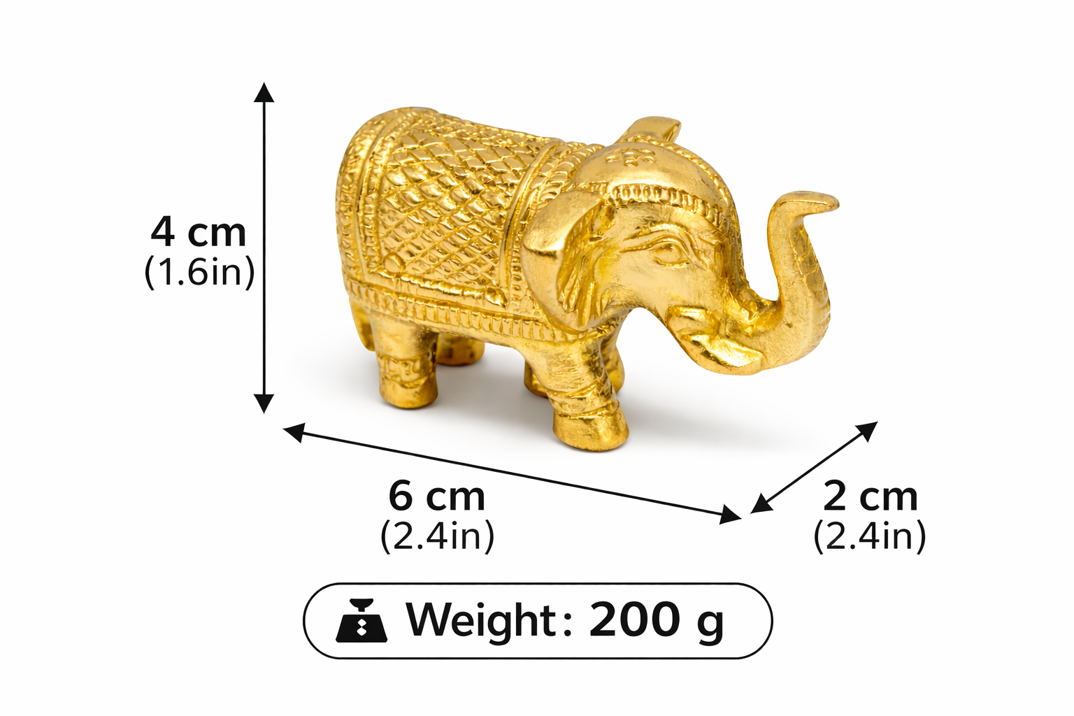 PeetalKraft Golden Brass Little Elephant Pair Decorative Showpiece for Home and Office, Size 7x2x4 cm, Weight 220 Grams