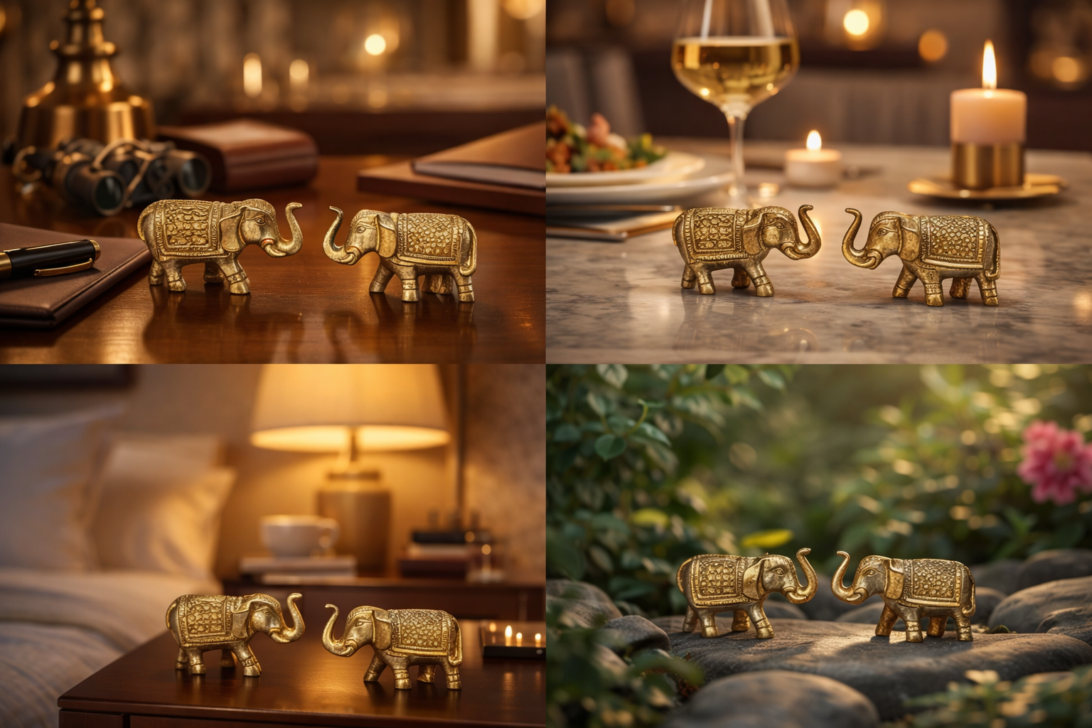 PeetalKraft Golden Brass Little Elephant Pair Decorative Showpiece for Home and Office, Size 7x2x4 cm, Weight 220 Grams