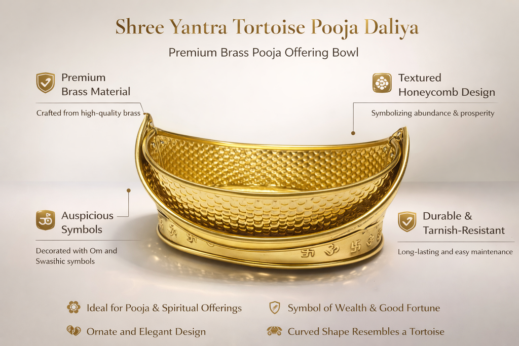 PeetalKraft Shubh Ardh Chandra Brass Pooja Daliya Half Moon Shape Basket Size 25X17X8 Cm Weight 400 Grams