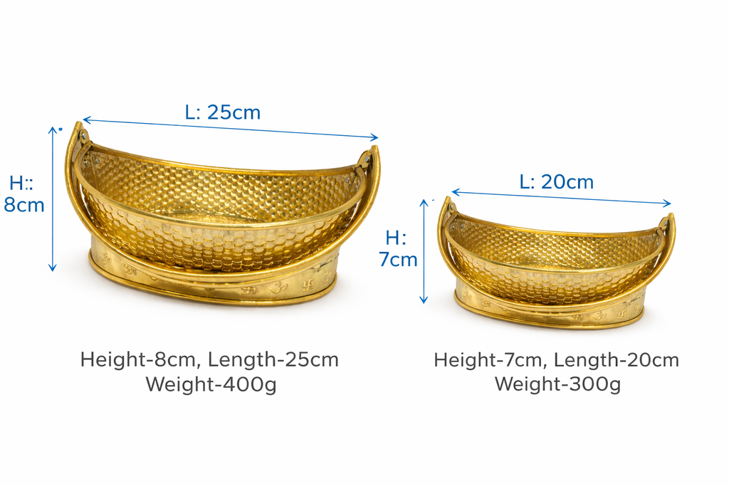 PeetalKraft Shubh Ardh Chandra Brass Pooja Daliya Half Moon Shape Basket Size 25X17X8 Cm Weight 400 Grams