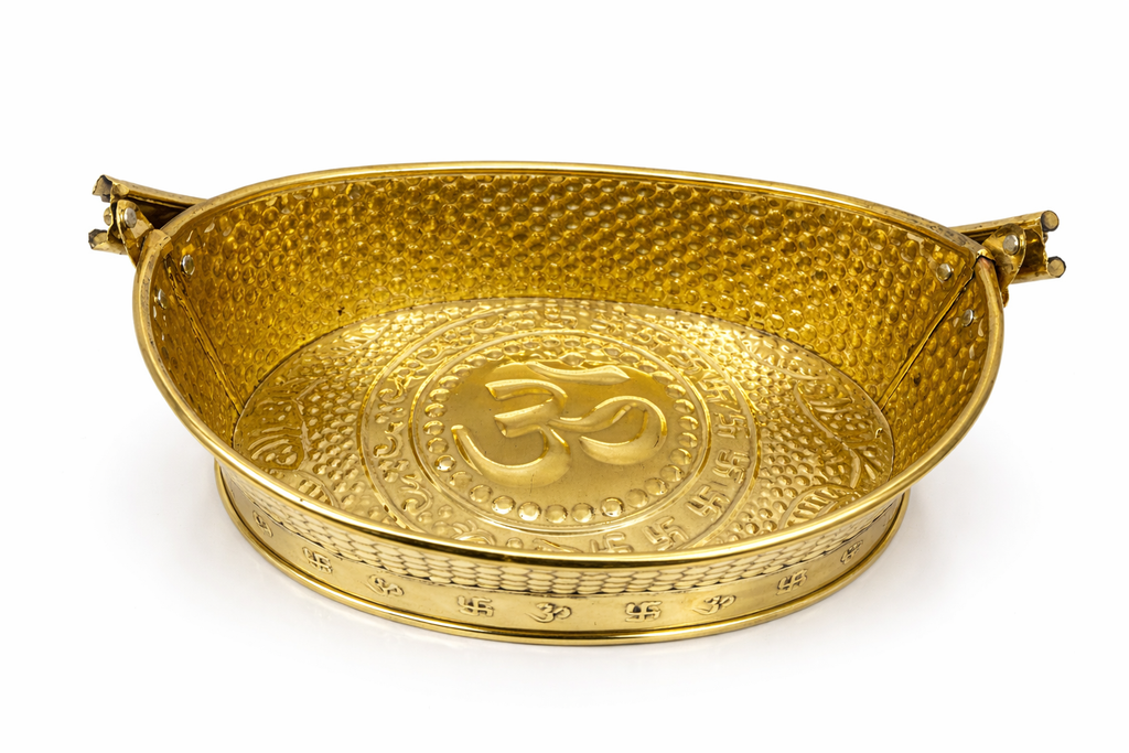 PeetalKraft Shubh Ardh Chandra Brass Pooja Daliya Half Moon Shape Basket Size 25X17X8 Cm Weight 400 Grams