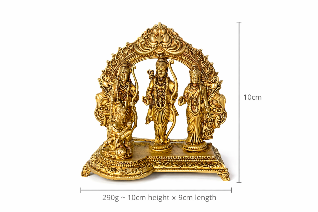 PeetalKraft Small Handcrafted Brass Ram Darbar Murti (Rama, Sita, Laxman, Hanuman), Size 9x5x10 cm, Weight 400 Grams