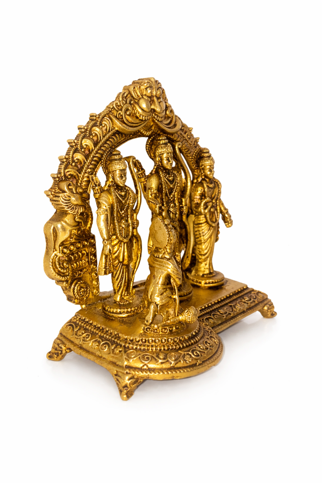PeetalKraft Small Handcrafted Brass Ram Darbar Murti (Rama, Sita, Laxman, Hanuman), Size 9x5x10 cm, Weight 400 Grams