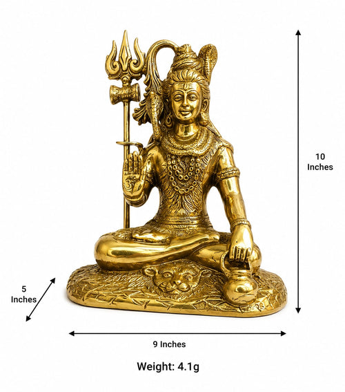 Brass Lord Shiva idol with trishul and damru