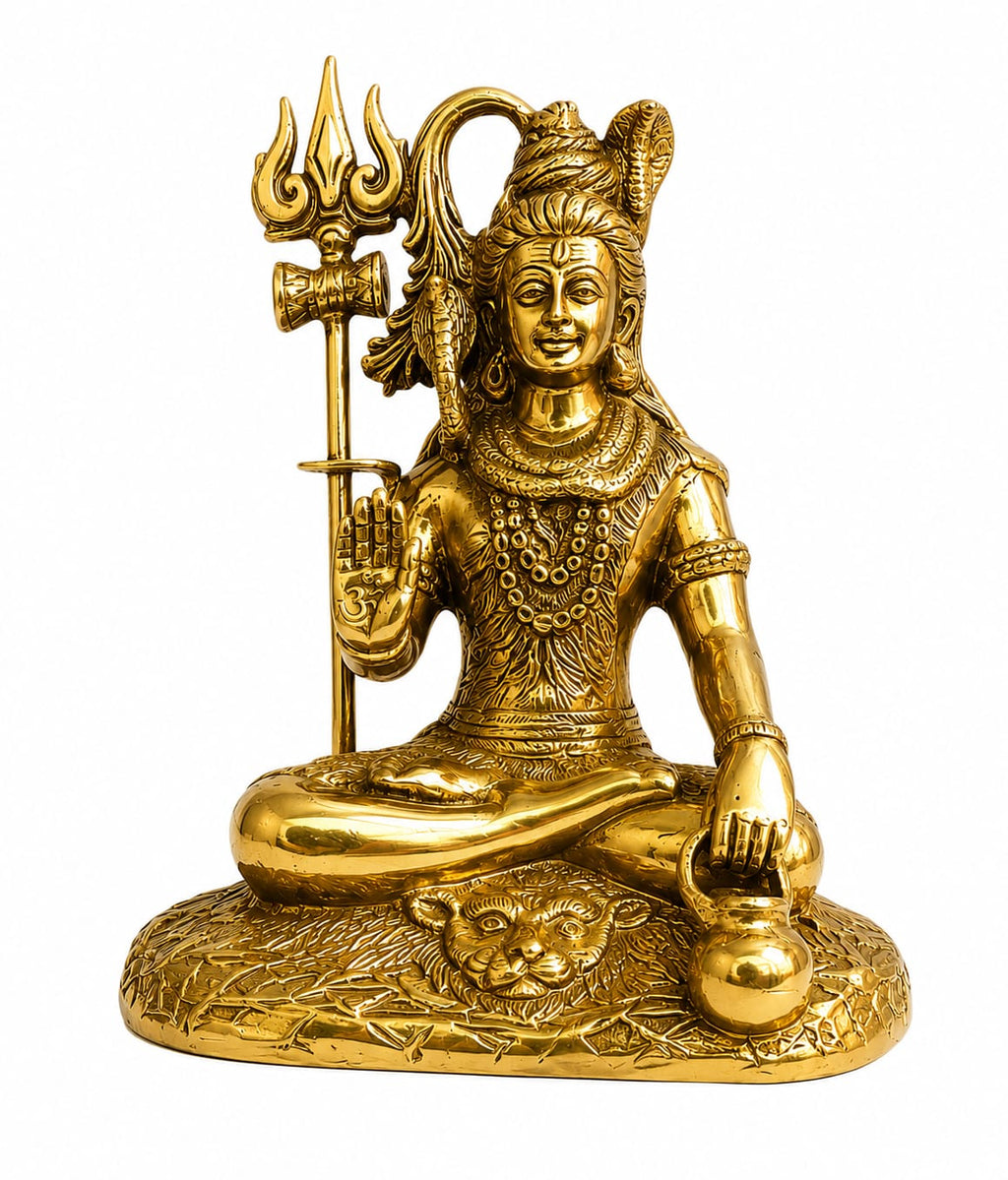 Brass Lord Shiva idol with trishul and damru