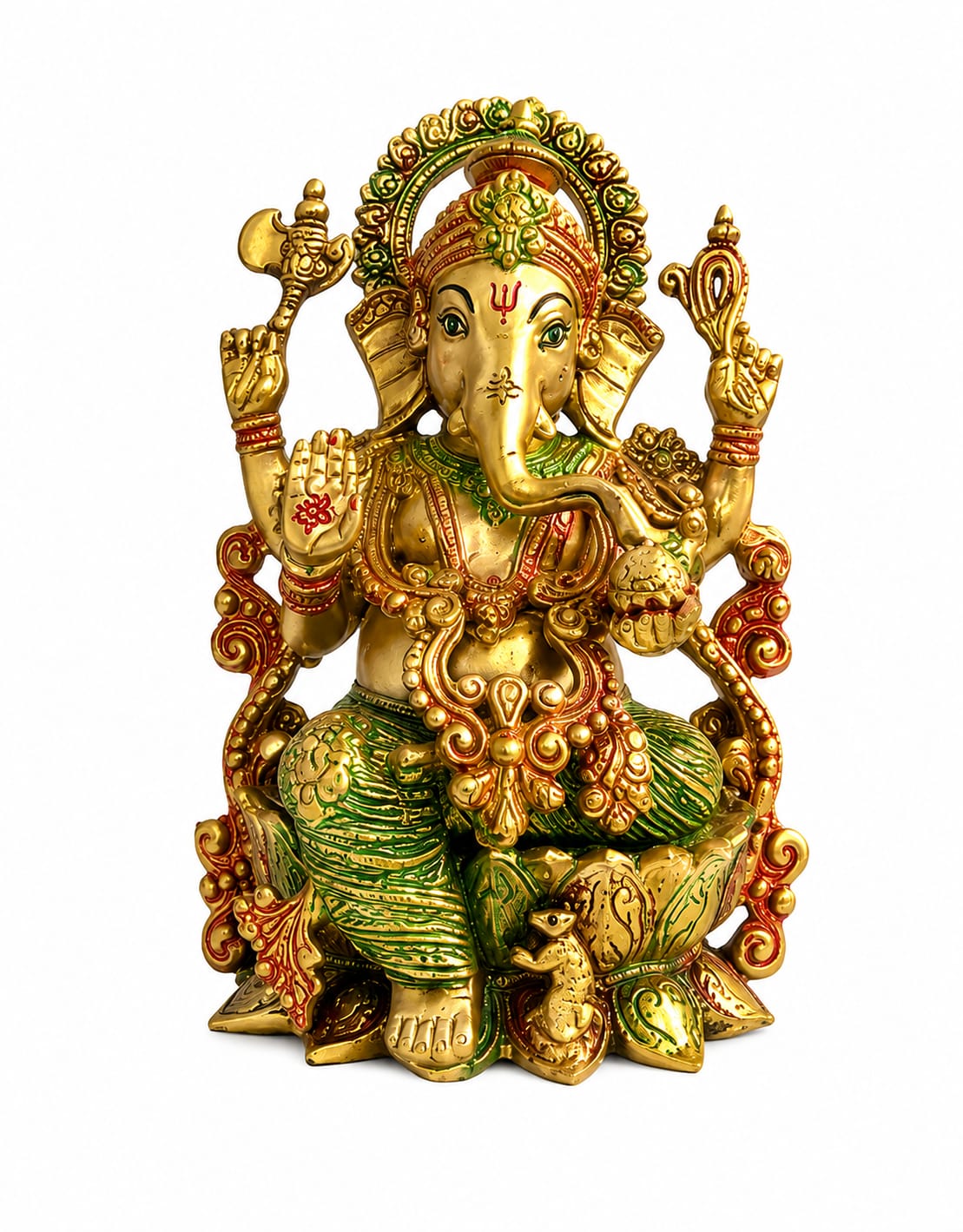 Handcrafted coloured brass Lord Ganesha idol
