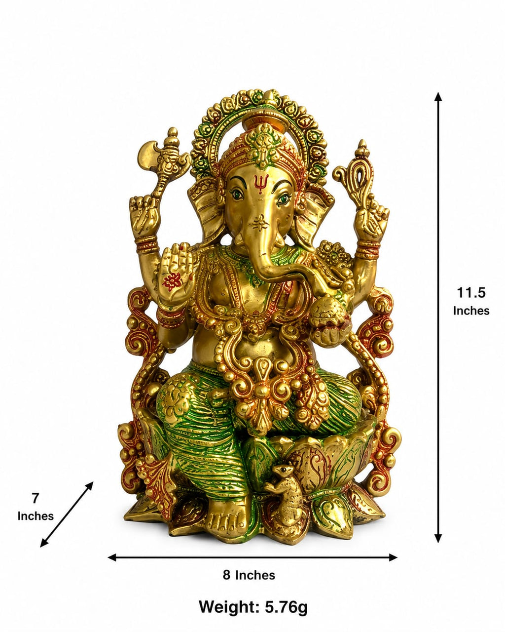 Handcrafted coloured brass Lord Ganesha idol
