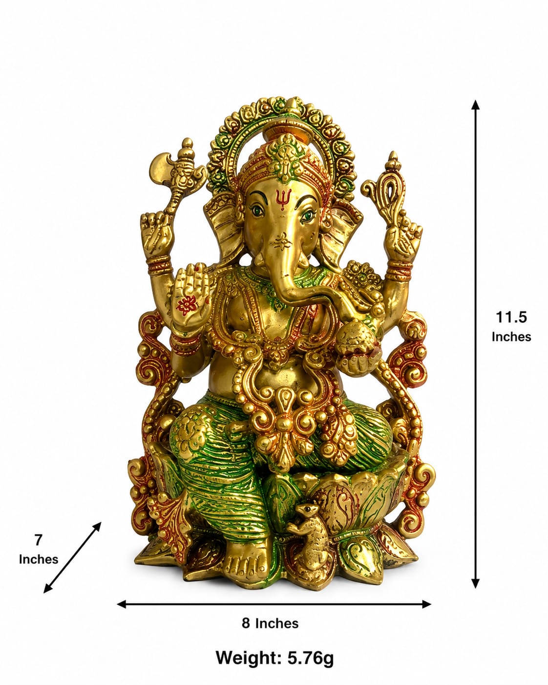 Handcrafted coloured brass Lord Ganesha idol
