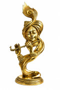 Peetalkraft Brass Hawai Krishna Statue with Flute | Premium Hindu God Idol for Home Temple & Decor .