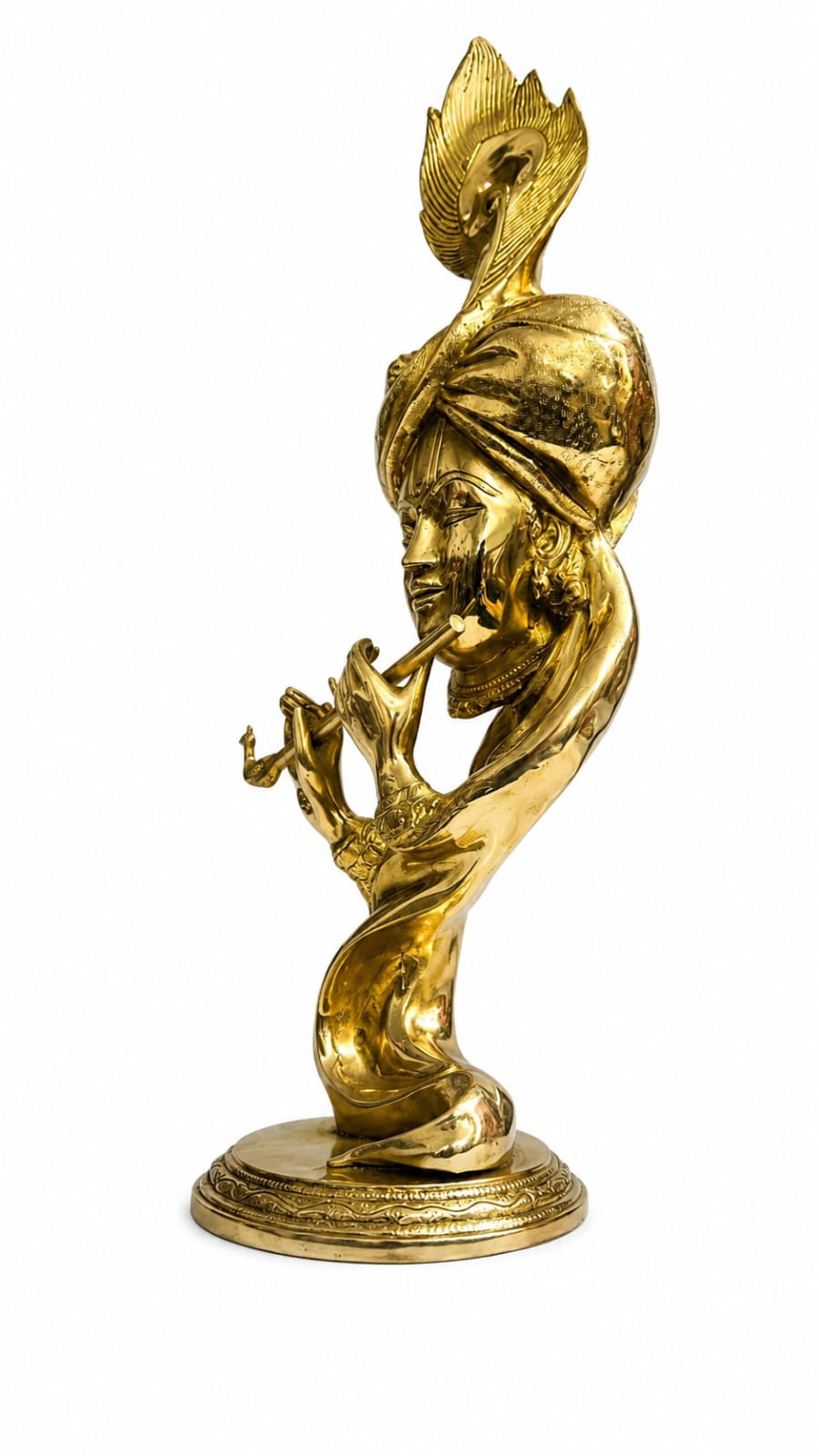 Peetalkraft Brass Hawai Krishna Statue with Flute | Premium Hindu God Idol for Home Temple & Decor .