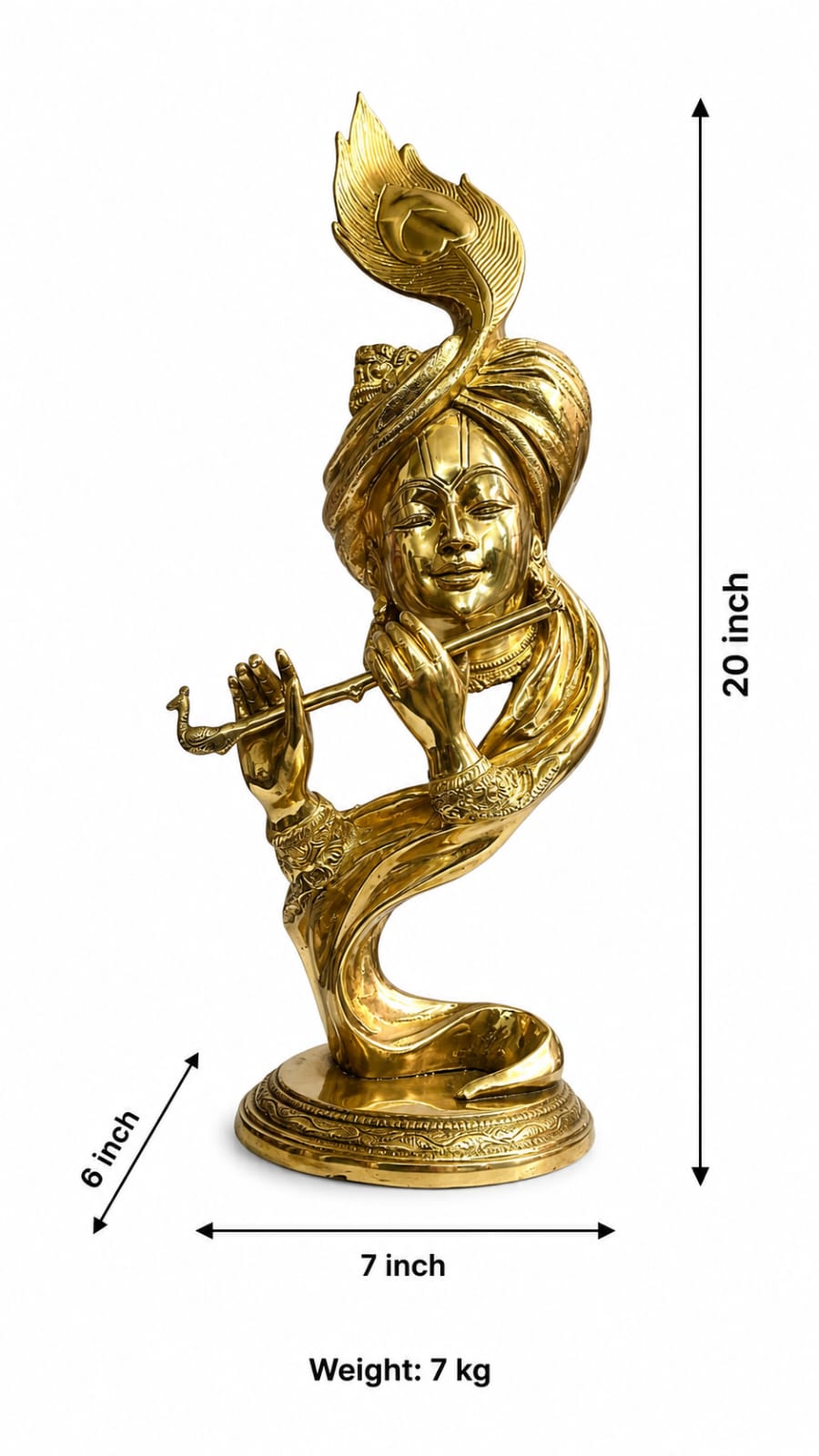 Peetalkraft Brass Hawai Krishna Statue with Flute | Premium Hindu God Idol for Home Temple & Decor .