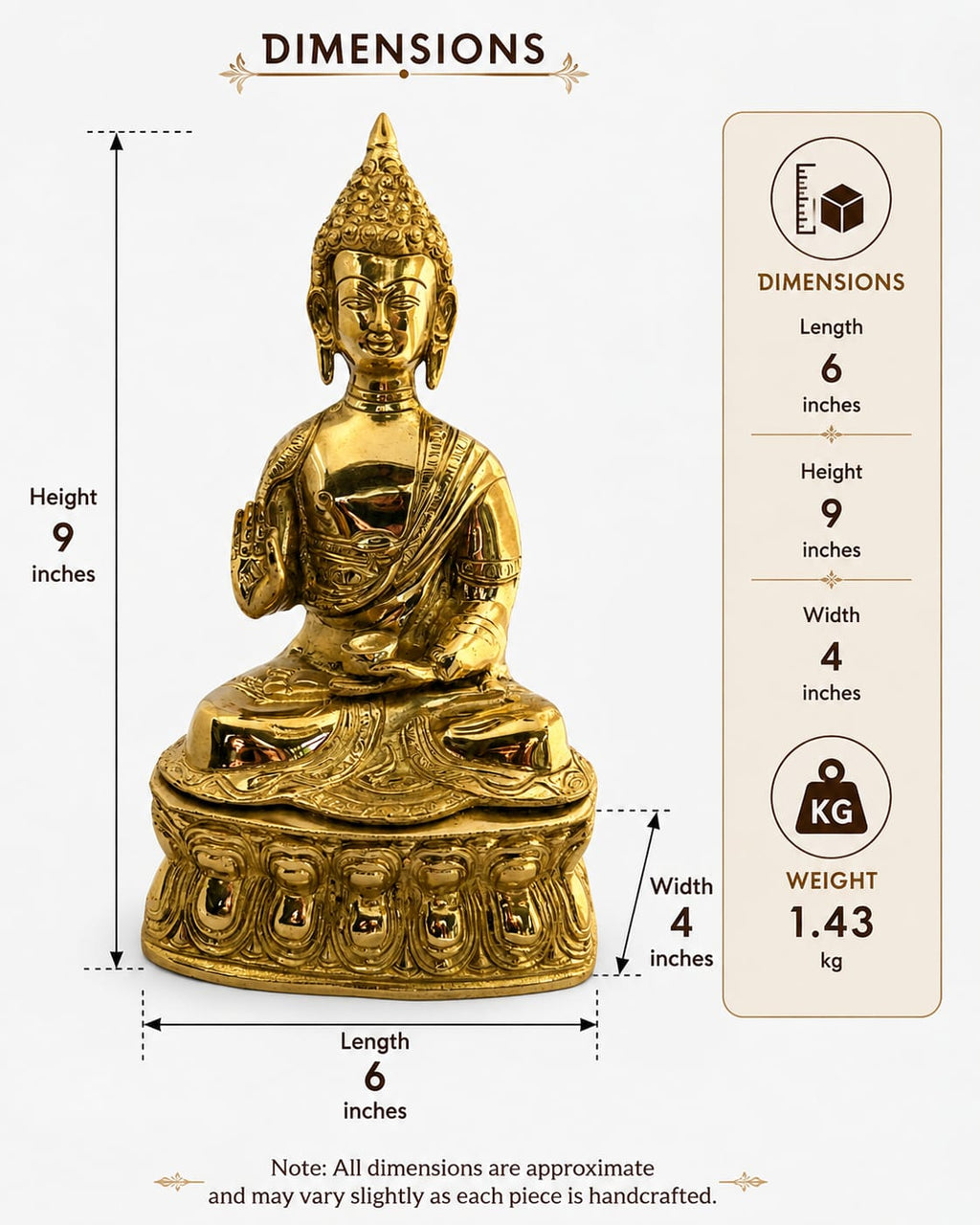 Premium Brass Buddha Statue for Home Decor , Meditation & Temple | Peace & Prosperity Idol