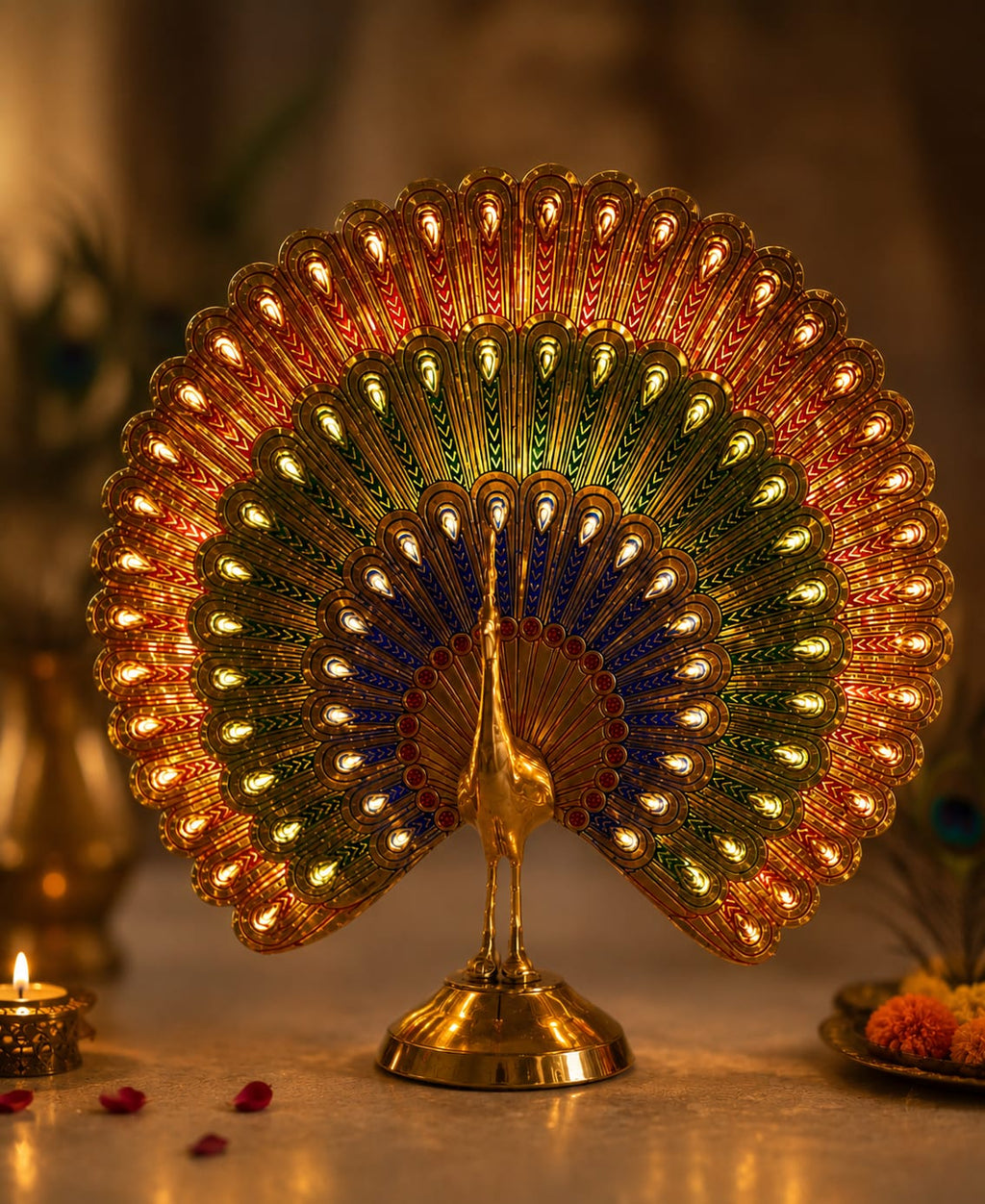 Premium Brass Peacock Showpiece | Elegant  Peacock Decorative Idol | Luxury Home Decor for Living Room, office & Table.